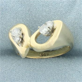 Diamond Double Teardrop Ring in 14k Yellow Gold