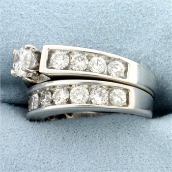 Diamond Engagement Ring and Wedding Band Bridal Set in 14k White Gold