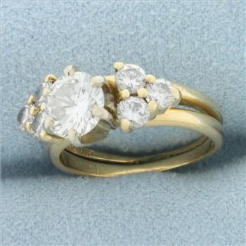 Diamond Engagement Ring and Wedding Band Bridal Set in 14k Yellow Gold