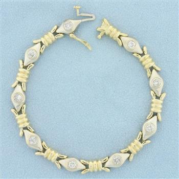 Diamond Evil Eye Design Two Tone Bracelet in 14k Yellow and White Gold