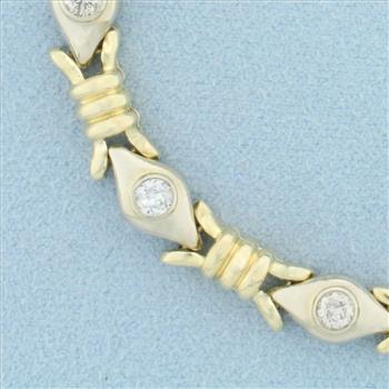 Diamond Evil Eye Design Two Tone Bracelet in 14k Yellow and White Gold