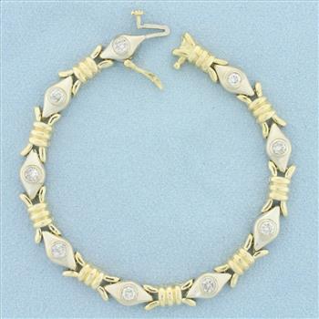 Diamond Evil Eye Design Two Tone Bracelet in 14k Yellow and White Gold