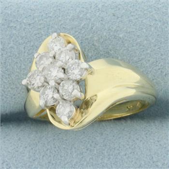 Diamond Flower Cocktail Ring in 14k Yellow Gold
