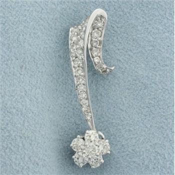 Diamond Flower Design Dangle Pendant in 18k White Gold