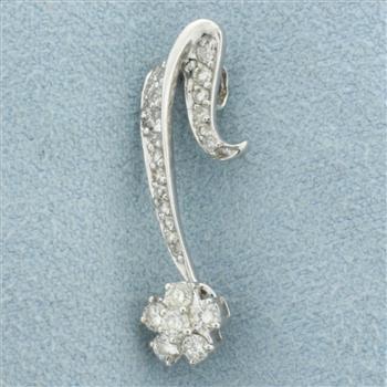 Diamond Flower Design Dangle Pendant in 18k White Gold