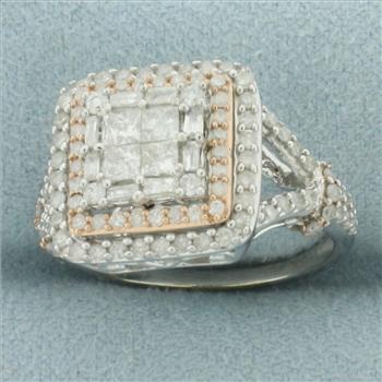 Diamond Halo Invisible Set Ring in 10k White Gold