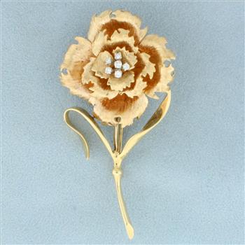 Diamond Hand Crafted Rose Pin in 14K Yellow and Rose Gold
