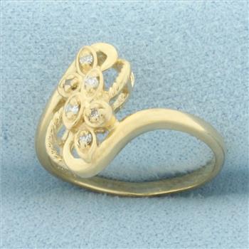 Diamond Leaf Nature Design Ring in 14k Yellow Gold