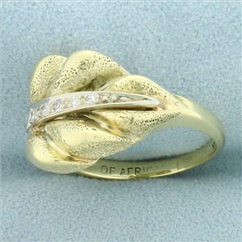 Diamond Leaf Ring in 14K Yellow and White Gold