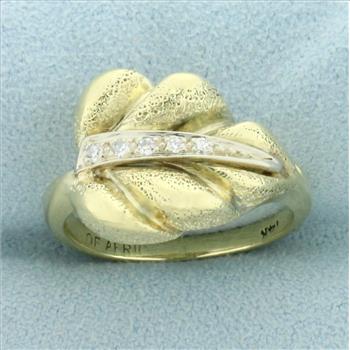 Diamond Leaf Ring in 14K Yellow and White Gold