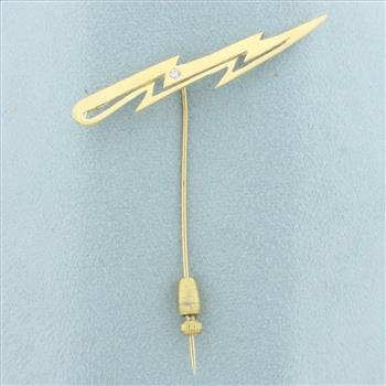 Diamond Lightning Bolt Stick Pin in 14k Yellow Gold