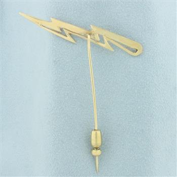 Diamond Lightning Bolt Stick Pin in 14k Yellow Gold