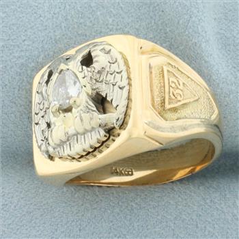 Diamond Mason 32nd Degree Scottish Rite Ring in 14k Yellow Gold