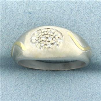 Diamond Pave Wave 2-Tone Ring in 14k White Gold with 14k Yellow Gold Accent