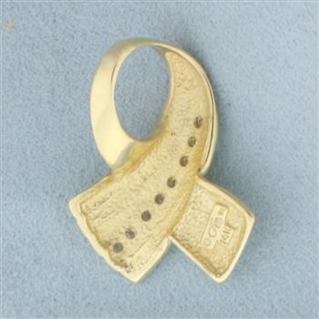 Diamond Ribbon Enhancer or Slide or Pendant in 14k Yellow Gold