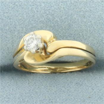 Diamond Solitaire Engagement and Wedding Ring Bridal Set in 14k Yellow Gold