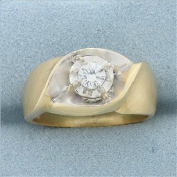 Diamond Solitaire Engagement Ring in 14K Yellow Gold with Matte Finish