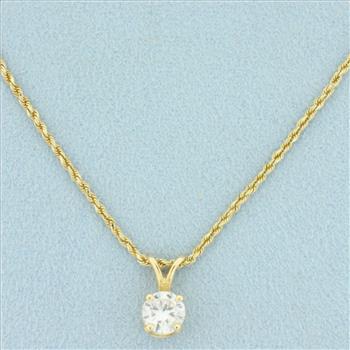 Diamond Solitaire Necklace in 14k Yellow Gold