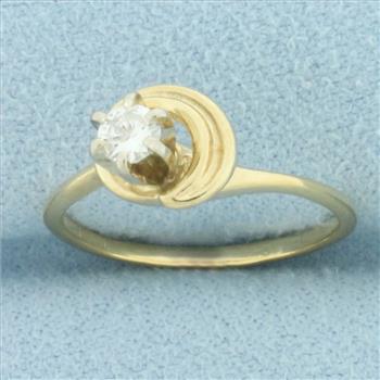 Diamond Solitaire Swirl Design Ring in 14k Yellow Gold