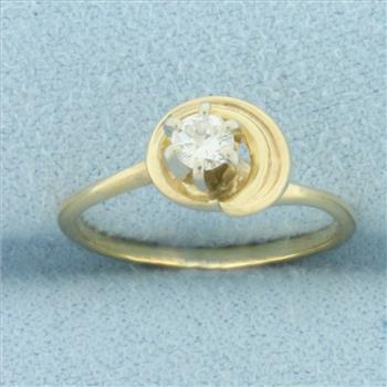 Diamond Solitaire Swirl Design Ring in 14k Yellow Gold
