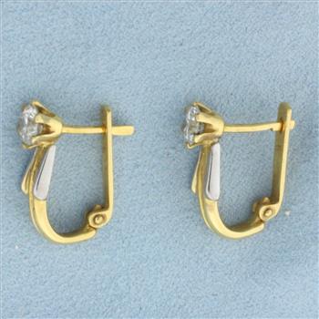 Diamond Stud Half Hoop Earrings in 18K Yellow and White Gold