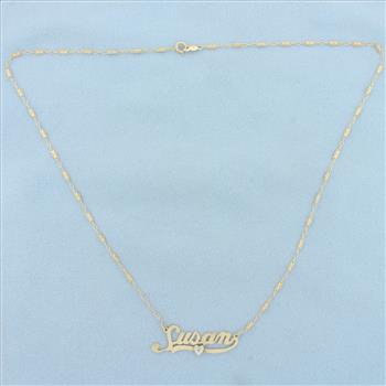 Diamond Susan Nameplate Necklace in 14k Yellow Gold