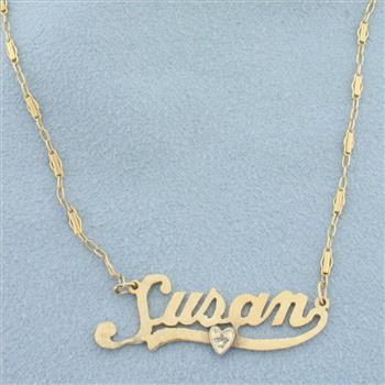 Diamond Susan Nameplate Necklace in 14k Yellow Gold