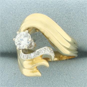 Diamond Swoop Design Ring in 14k Yellow Gold