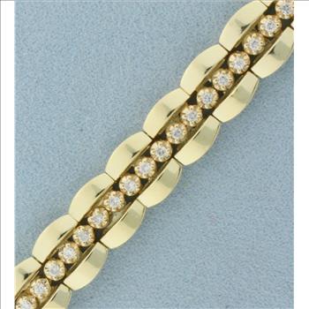 Diamond Tennis Bracelet in Tank Track Jacket in 14k Yellow Gold