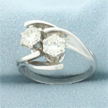 Diamond Toi et Moi Two Stone Bypass Ring in 14k White Gold