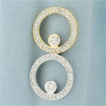 Diamond Two Tone Circle Pendant in 14k Yellow and White Gold