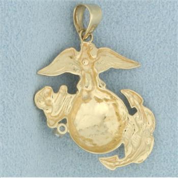 Diamond US Marine Corps Pendant in 14k Yellow Gold