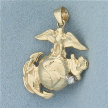 Diamond US Marine Corps Pendant in 14k Yellow Gold