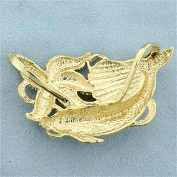 Dolphin Starfish Seashell Slide Pendant in 14k Yellow Gold