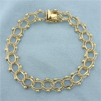 Double Loop Charm Bracelet in 14k Yellow Gold