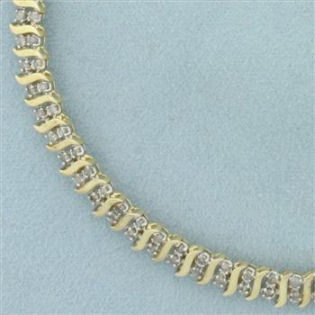 Double Row Diamond Tennis Bracelet in 10k Yellow Gold