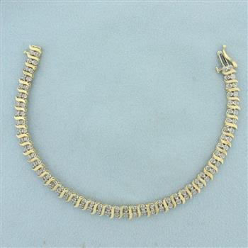 Double Row Diamond Tennis Bracelet in 10k Yellow Gold