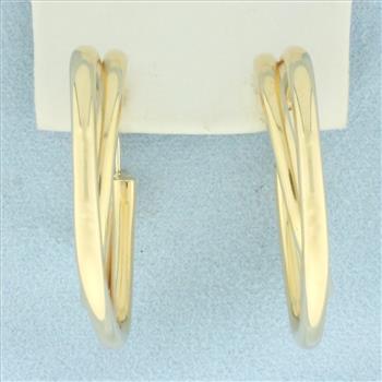 Double Square Tube Hoop Earrings in 14k Yellow Gold