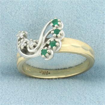 Emerald and Diamond Ring in 14k Yellow and White Gold