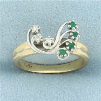 Emerald and Diamond Ring in 14k Yellow and White Gold