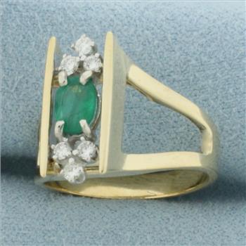 Emerald and Diamond Ring in 14k Yellow Gold