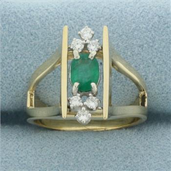 Emerald and Diamond Ring in 14k Yellow Gold