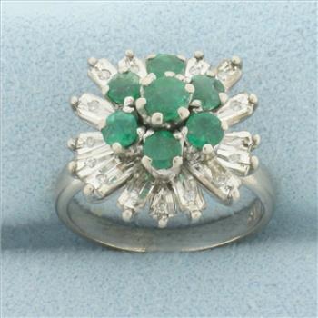 Emerald and Diamond Starburst Ring in 18k White Gold