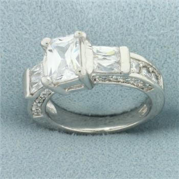 Emerald Cut CZ Engagement Ring in 14k White Gold