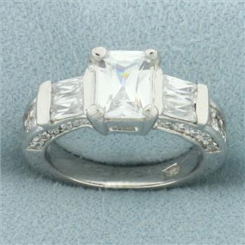 Emerald Cut CZ Engagement Ring in 14k White Gold