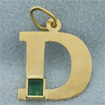 Emerald Initial D Pendant in 18k Yellow Gold