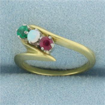 Emerald, Opal, and Ruby Ring in 18k Yellow Gold