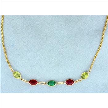 Emerald, Ruby, and Peridot Necklace in 14K Yellow Gold