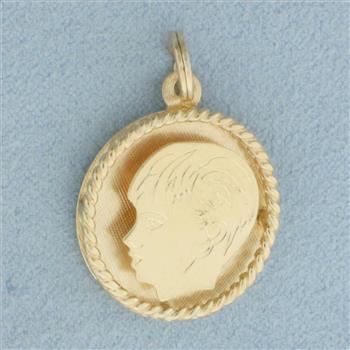 Engravable Boy Head Silhouette Charm or Pendant in 14k Yellow Gold