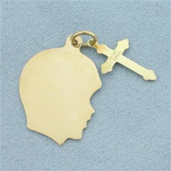 Engravable Boy Silhouette and Cross Charm n 14k Yellow Gold